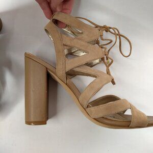 Sam Edelman Yardley Lace Up Suede Golden Caramel Heels Sandals Shoes Size 8M